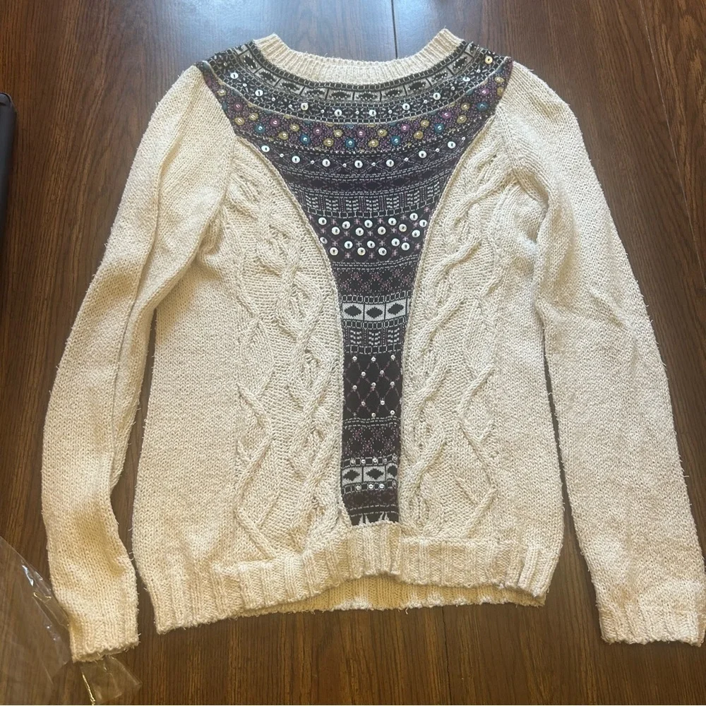 Angel of the North knit colorful retro chic pullover sweater beaded Medium artsy
